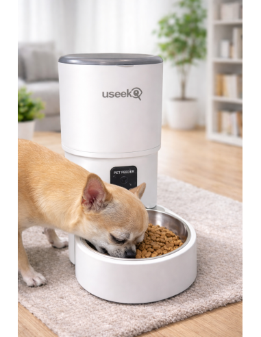 USEEK Smart Ciotola Automatica Wi-Fi per Cani e Gatti con App, videocamera e audio, pasti programmabili da smartphone