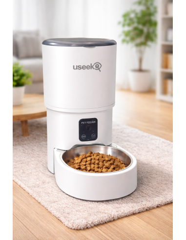 USEEK Smart Ciotola Automatica Wi-Fi per Cani e Gatti con App, videocamera e audio, pasti programmabili da smartphone