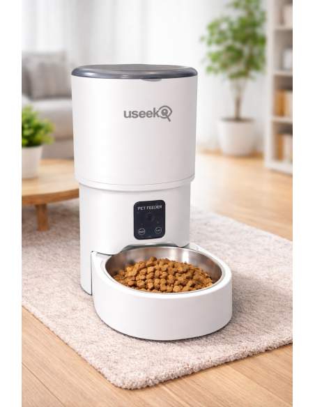 USEEK Smart Ciotola Automatica Wi-Fi per Cani e Gatti con App, videocamera e audio, pasti programmabili da smartphone