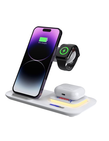 USEEK Caricatore Wireless 5 in 1 Pieghevole con luce LED, ricarica rapida per smartphone, smartwatch e auricolari, USB