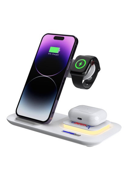 USEEK Caricatore Wireless 5 in 1 Pieghevole con luce LED, ricarica rapida per smartphone, smartwatch e auricolari, USB