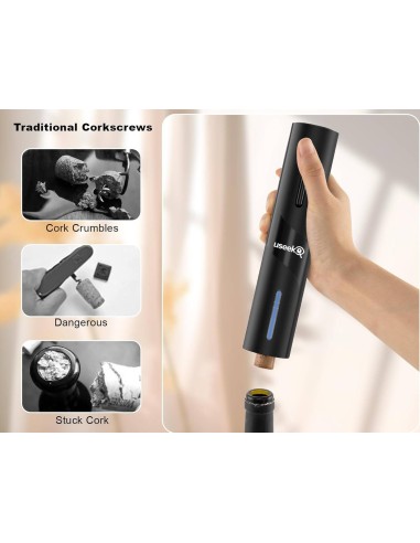 USEEK Cavatappi Elettrico USB-C ricaricabile con tagliacapsule, apribottiglie automatico, batteria 500 mAh, idea regalo vino