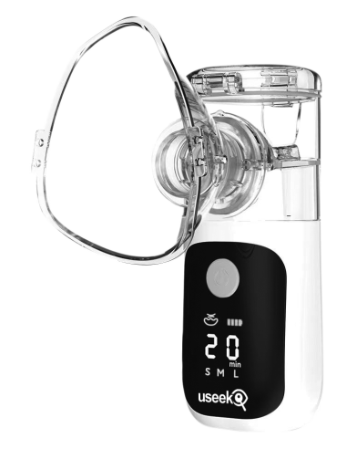 USEEK Nebulizzatore Portatile Mesh ricaricabile, silenzioso ≤20 dB, display LED, pulizia automatica, 3 velocità, adulto/bimbo