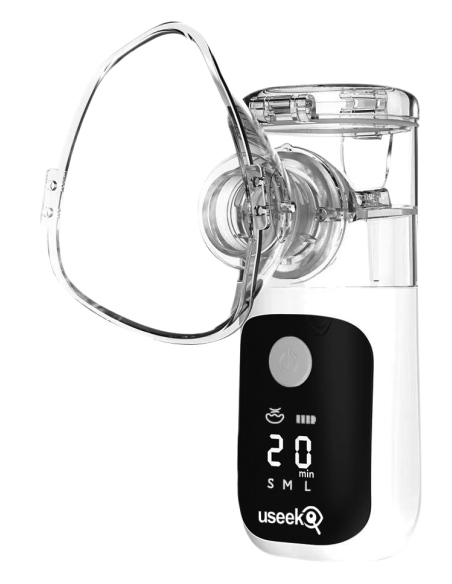 USEEK Nebulizzatore Portatile Mesh ricaricabile, silenzioso ≤20 dB, display LED, pulizia automatica, 3 velocità, adulto/bimbo