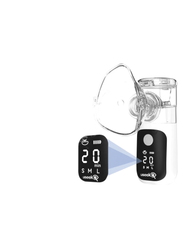 USEEK Nebulizzatore Portatile Mesh ricaricabile, silenzioso ≤20 dB, display LED, pulizia automatica, 3 velocità, adulto/bimbo