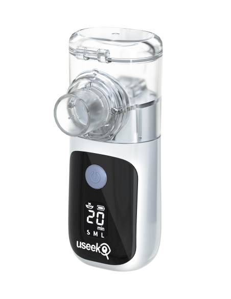 USEEK Nebulizzatore Portatile Mesh ricaricabile, silenzioso ≤20 dB, display LED, pulizia automatica, 3 velocità, adulto/bimbo