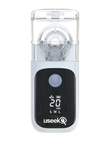 USEEK Nebulizzatore Portatile Mesh ricaricabile, silenzioso ≤20 dB, display LED, pulizia automatica, 3 velocità, adulto/bimbo