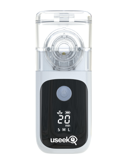 USEEK Nebulizzatore Portatile Mesh ricaricabile, silenzioso ≤20 dB, display LED, pulizia automatica, 3 velocità, adulto/bimbo