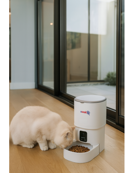 USEEK Smart Ciotola Automatica Wi-Fi per Cani e Gatti con App, videocamera e audio, pasti programmabili da smartphone