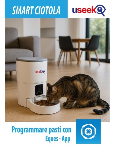 USEEK Smart Ciotola Automatica Wi-Fi per Cani e Gatti con App, videocamera e audio, pasti programmabili da smartphone