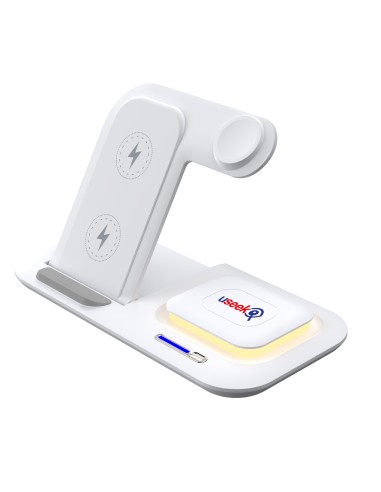 USEEK Caricatore Wireless 5 in 1 Pieghevole con luce LED, ricarica rapida per smartphone, smartwatch e auricolari, USB