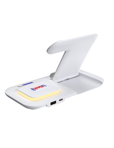 USEEK Caricatore Wireless 5 in 1 Pieghevole con luce LED, ricarica rapida per smartphone, smartwatch e auricolari, USB