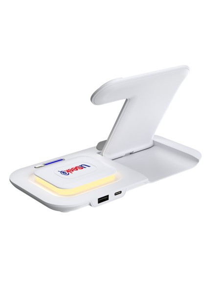 USEEK Caricatore Wireless 5 in 1 Pieghevole con luce LED, ricarica rapida per smartphone, smartwatch e auricolari, USB