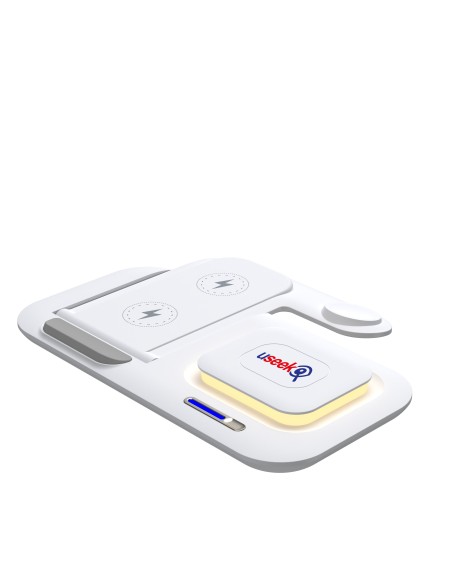 USEEK Caricatore Wireless 5 in 1 Pieghevole con luce LED, ricarica rapida per smartphone, smartwatch e auricolari, USB