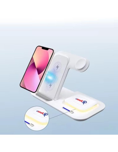 USEEK Caricatore Wireless 5 in 1 Pieghevole con luce LED, ricarica rapida per smartphone, smartwatch e auricolari, USB