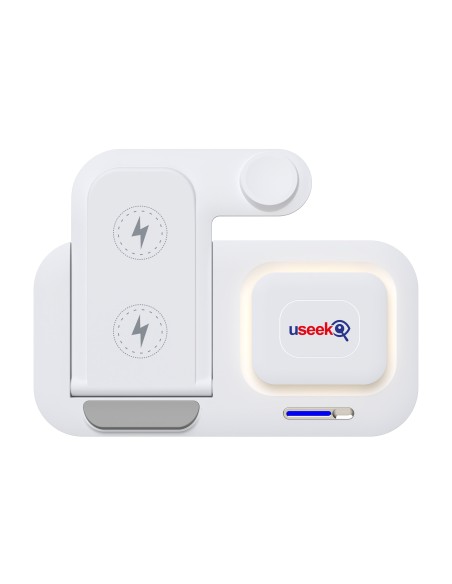 USEEK Caricatore Wireless 5 in 1 Pieghevole con luce LED, ricarica rapida per smartphone, smartwatch e auricolari, USB