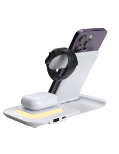 USEEK Caricatore Wireless 5 in 1 Pieghevole con luce LED, ricarica rapida per smartphone, smartwatch e auricolari, USB 2