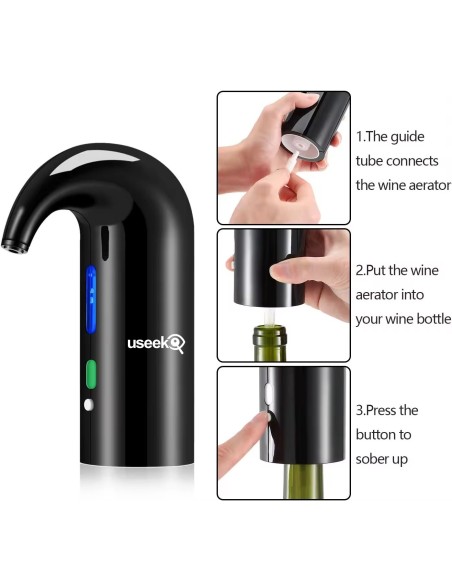 USEEK Dispenser Elettrico per Vino con aeratore automatico, ricaricabile USB, versamento senza gocce, batteria 1500 mAh