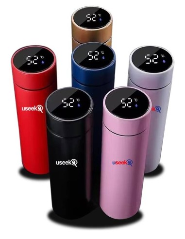 USEEK Borraccia Termica Smart 500 ml con display LED touch, acciaio inox 304, isolamento 24 ore, antigoccia, BPA free